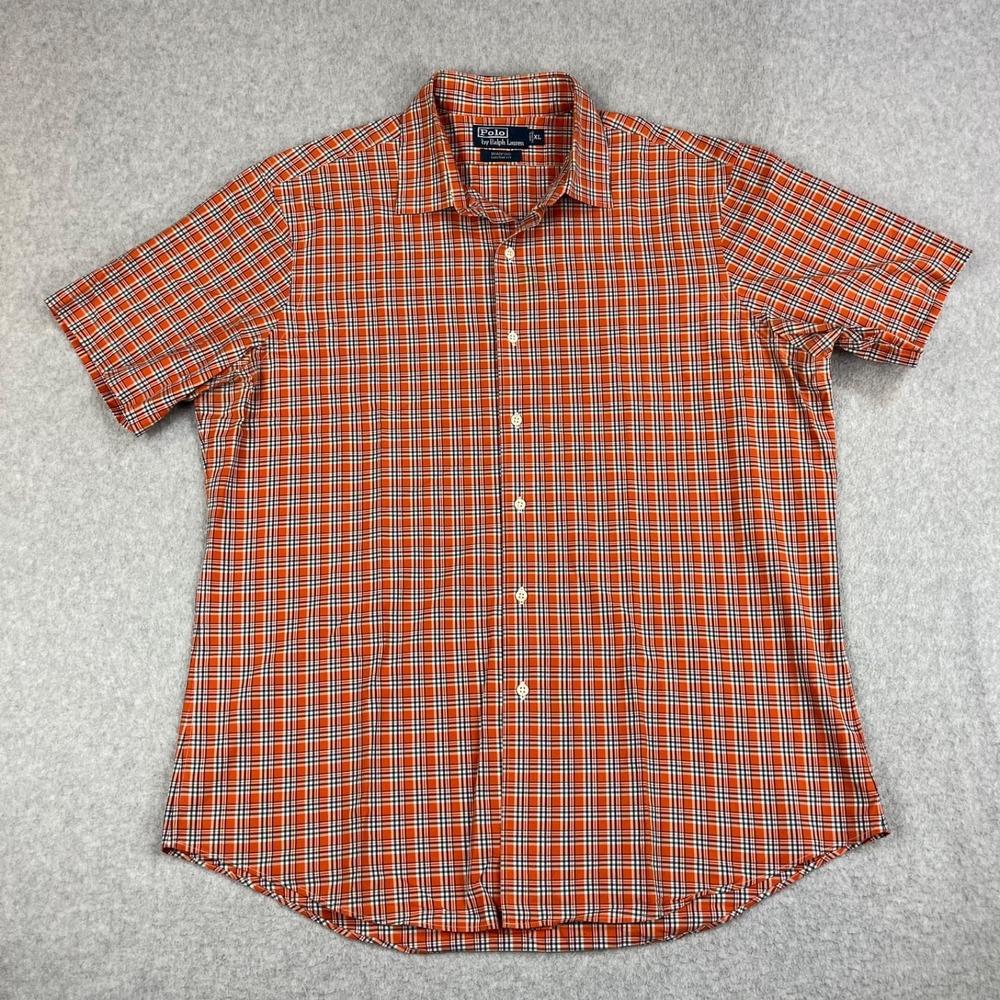 Polo Ralph Lauren Bradford Button Down Shirt Mens XL Orange Plaid Custom Fit